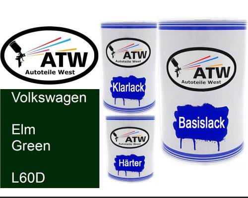 Volkswagen, Elm Green, L60D: 500ml Lackdose + 500ml Klarlack + 250ml Härter - Set, von ATW Autoteile West.